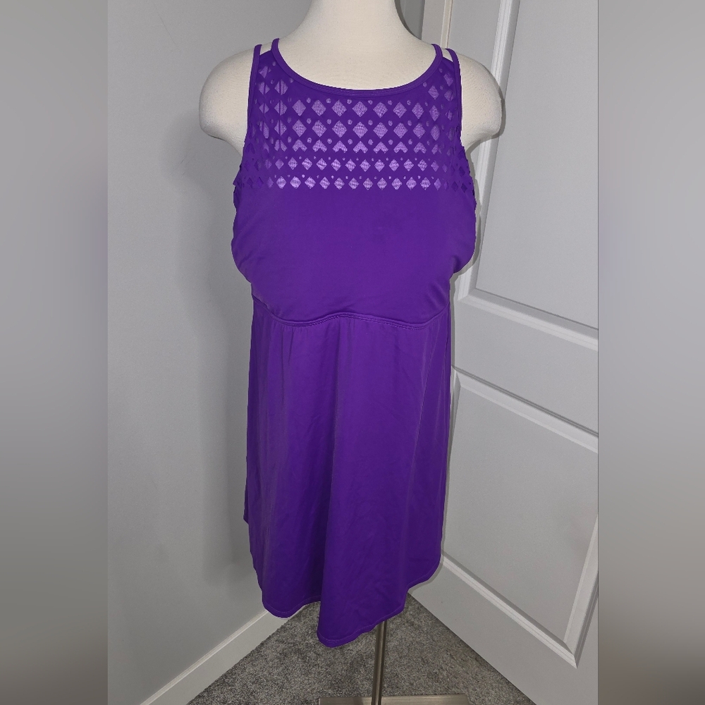 Swimsuits For All Purple One Piece Swimdress With Cutout Design Size 22